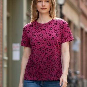 Jones New York Fuchsia Leopard Print Tee